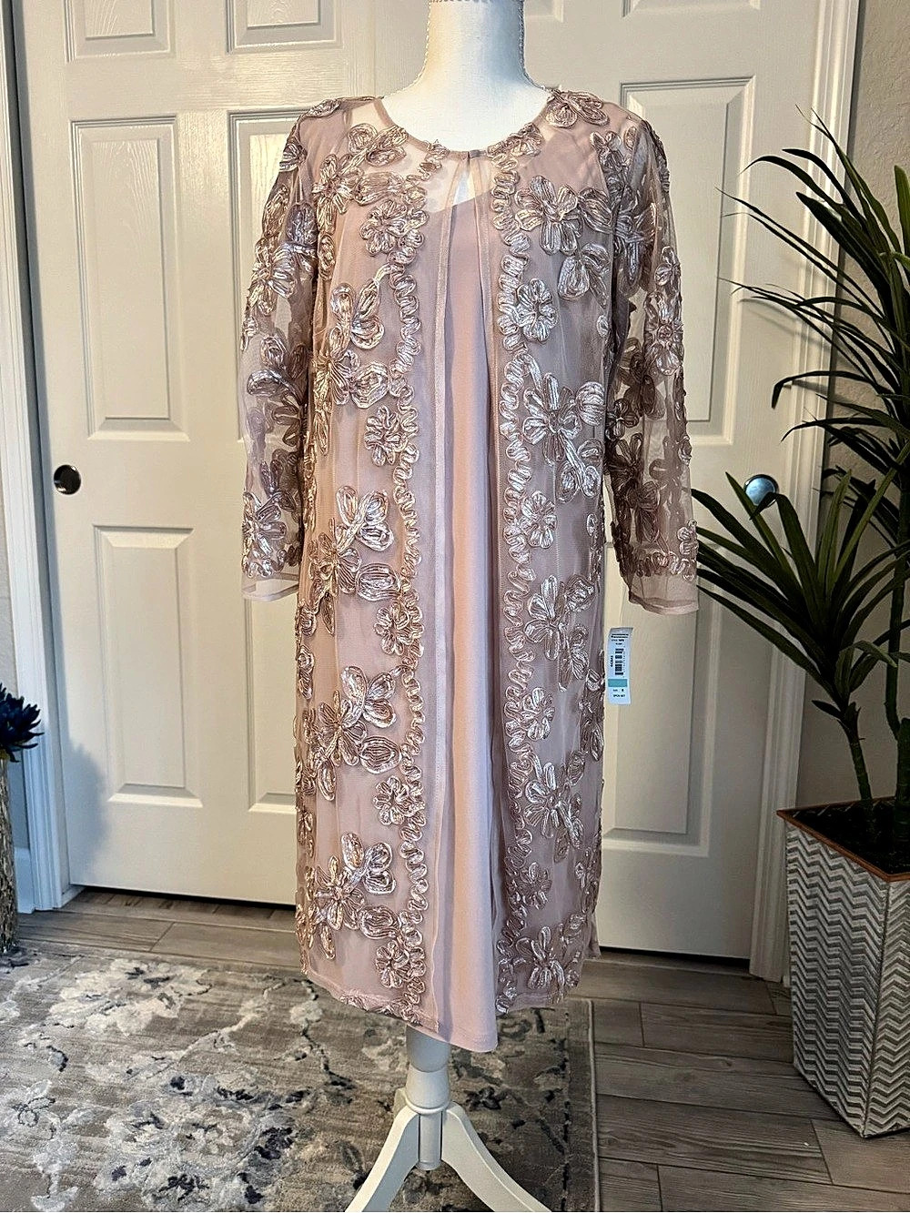 R&M Richards 2-Piece Soutache Embroidered Jacket Dress Pink Size 8